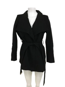 TED BAKER Ladies UK12 Belted Wool/Cashmere Blend Short Black Coat Pre-Loved - Picture 1 of 10