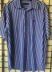 Men's Hathaway Short Sleeve Blue Striped Button Down Dress Shirt Size XXL / XXG - Picture 1 of 5