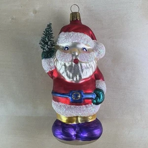Santa with Brush Tree Painted Glass Christmas Ornament Germany 5” - Picture 1 of 9
