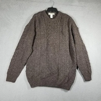 Orvis Sweater Mens XL Brown Cable Knit Fisherman Pure New Wool Made Ireland - Image 1 of 4