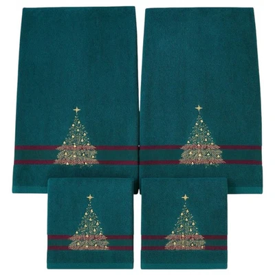 Juego de toallas de árbol de Navidad de colección 2 toallas de baño 2 toallas de mano vacaciones verde rojo dorado Foto 1 de 4