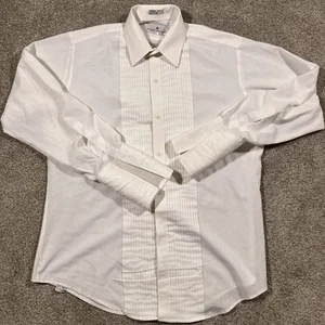Vintage Pierre Balmain Poplin Button Shirt Mens 15.5x32/33 White Formal Wedding - Picture 1 of 11