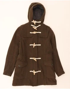 SUPERDRY Womens Hooded Duffle Coat UK 10 Small Khaki Wool CS05 - Picture 1 of 3