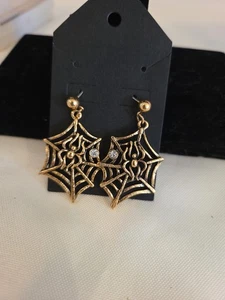 Orecchini pendenti vintage ragnatela traforati tono oro con strass - Foto 1 di 16