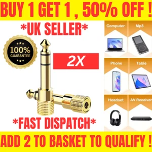 2x Headphone Adapter Small to Big 3.5mm to 6.35mm 1/4 Inch Jack Audio Adaptor UK - Picture 1 of 6