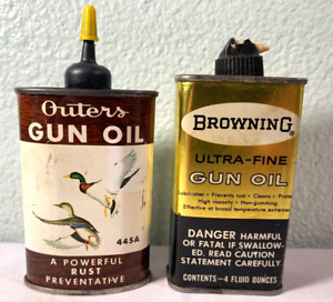 VTG LOT - 2 Gun Oil Cans Over 1/2 Full - 4 Oz. Browning & 3 Oz. Outers - COOL!