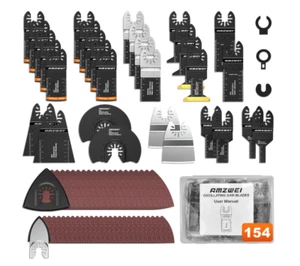 154pc Oscillating Multi Tool Blades Curved Saw Metal Wood Sandpaper Complete Kit - Picture 1 of 9
