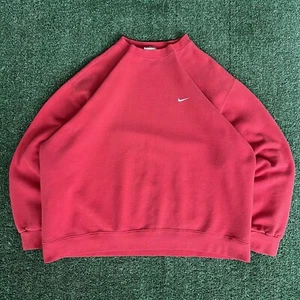 VTG Y2K Nike Red White Essential Side Swoosh Heavyweight Crewneck Sweatshirt XL - Picture 1 of 13