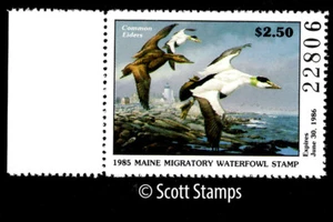 ME2 1985 Maine Duck Stamp - MNH - Common Eiders/Lighthouse Artist: David A. Maas - Picture 1 of 1