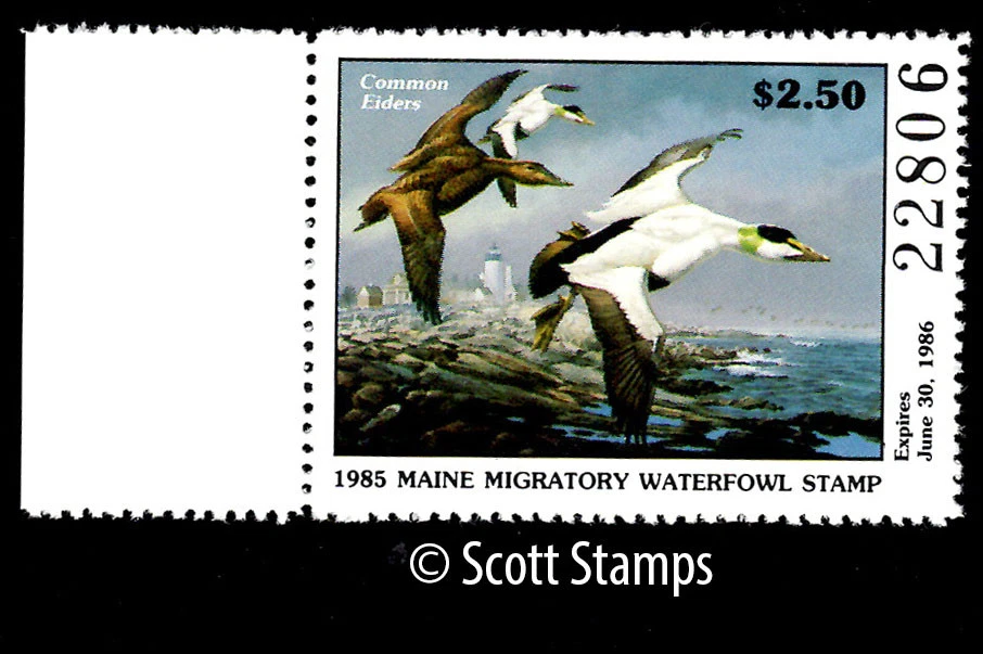 ME2 1985 Maine Duck Stamp - MNH - Common Eiders/Lighthouse Artist: David A. Maas - Image 1 of 1