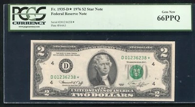 FR. 1935-D* 1976 $2 *STAR* FRN CLEVELAND, OH PCGS GEM UNCIRCULATED-66PPQ - Image 1 of 2