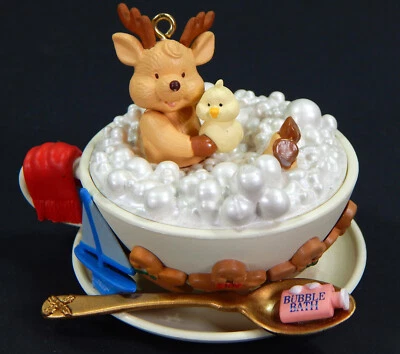 VTG 1997 WESTMAR CHRISTMAS ORNAMENT REINDEER & DUCK TEA CUP BUBBLE BATH HOLIDAY - Image 1 of 4