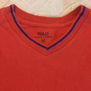 Polo Ralph Lauren Boy's Orange With Navy Trim V-Neck T-shirt Size M - Picture 1 of 5