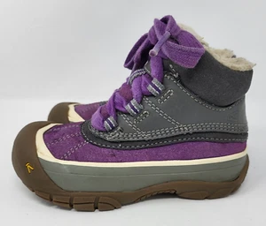 Keen Leather Mid Boots Gray Purple Kids Size 8 Eu 25 Cap Toe Snow Boots - Picture 1 of 8