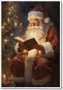 Vintage Christmas Canvas Wall Art, Santa Claus Reading Booking Pictures for Wall - Picture 1 of 9