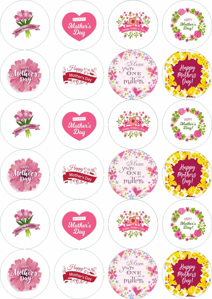 24 x Obleas comestibles para el día de la madre / glaseado Cupcake adornos para pasteles de hadas opción de precorte Foto 1 de 1