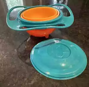 Gyro Bowl with Lid, 360 Spill Resistant, for baby and kids, Orange/Teal - Picture 1 of 8