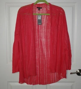 NWT Eileen Fisher Variegated Linen Silk Angle Front Open Cardi Peony Pink Org L - Picture 1 of 8
