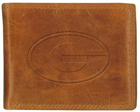 Men's Georgia Bulldogs UGA Wallet Billfold Genuine Leather Tan Wallet Cover