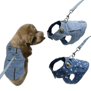 Soft Dog Harness and Leads Leash Pet Puppy Jeans Vest Clothes Cute for Dogs S-L - Picture 1 of 12