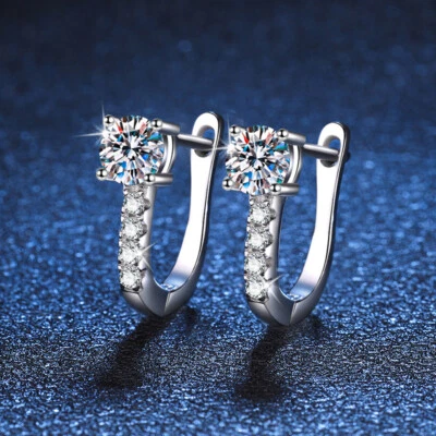 Pendientes Huggie Clip Moissanita Redondos Real Plata S925 1ct Mujer Platinado Foto 1 de 4