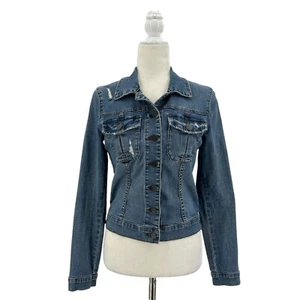 Kut From The Kloth Womens Small Jean Jacket Amelia Button Distressed Denim Pocke - Picture 1 of 10