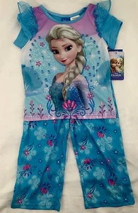 Disney Frozen Blue Elsa 2 Piece Summer Pajama Set Short Sleeve Silky - Picture 1 of 6