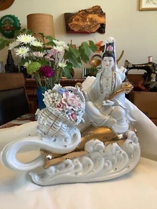 Large Vintage Assian Chinese Kwan Quan Yin Porcelain Statue Buddhism Zen Altar - Picture 1 of 7