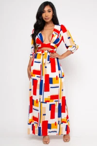Red and White 2pc Crop Top and Maxi Skirt Set Size Large Lined - Picture 1 of 2