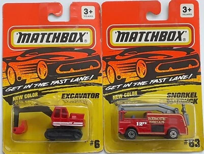 LOT OF 2 Matchbox Big Movers #6 & #63 EXCAVATOR/SNORKEL FIRE TRUCK FAST SHIPPING - Image 1 of 4