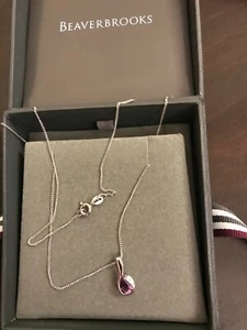 9ct White Gold Diamond Amethyst Pendant By Beaverbrooks Boxed - Picture 1 of 4