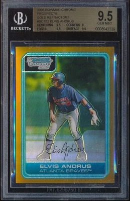 2006 BOWMAN CHROME ELVIS ANDRUS GOLD REFRACTOR REF 49/50 BGS 9.5 GEM MINT RC - Image 1 of 2