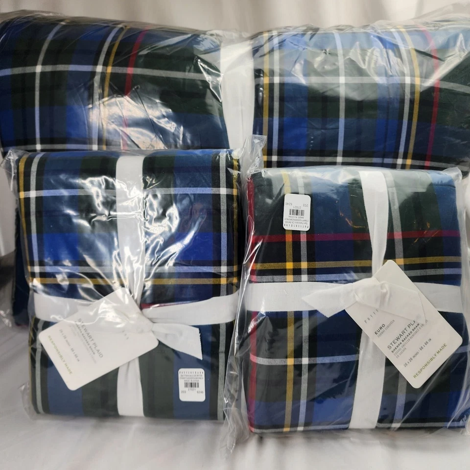 NEW Pottery Barn Stewart Plaid Sherpa King/Cal King Comforter & 2 Euro Shams - Image 1 of 1