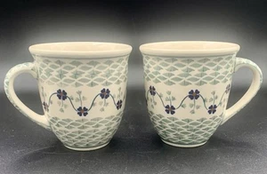 Ceramika Z Boleslawca Polish Pottery Set Of 2 Mugs Four Leaf Clover Pattern - Picture 1 of 9