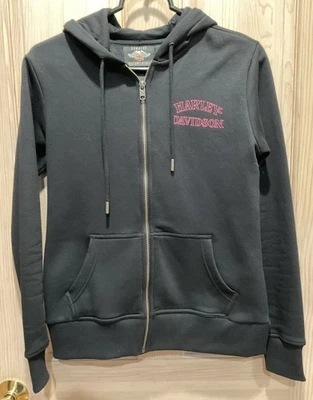 Sudadera con Capucha Harley Davidson Negra Cremallera Completa Rosa Estrás Calavera XS NUEVA SIN ETIQUETAS Foto 1 de 4