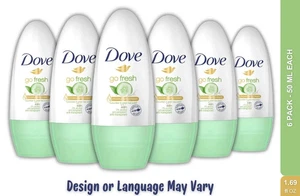 ⭐FAST SHIPPING⭐6x Dove Roll On Cucumber & Green Tea Deodorant Go Fresh 50 ml - Picture 1 of 1