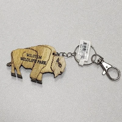 Wilstem 野生动物园,印第安纳州木质镂空布法罗动物钥匙链环 — 第 1/4 张图片