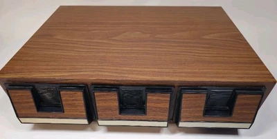 Vintage 42 Slot Audio Cassette Tape Holder 3 Drawer Storage Cabinet Faux Wood - Image 1 of 4