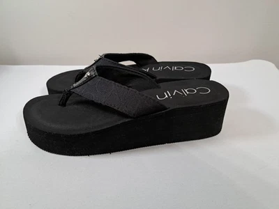CALVIN KLEIN Women's Black Logo Wedge Flip-flops SEE DESCRIPTION - Image 1 of 4
