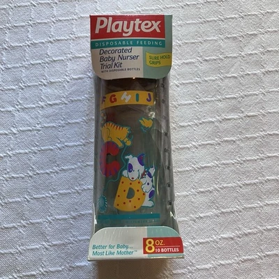 Vtg 1995 Playtex ABC Print Flat Top Nipple Drop In 8oz Baby Bottle 90s NIB - Image 1 of 4
