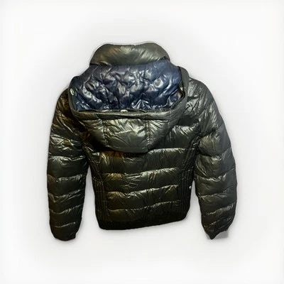 VINTAGE AMERICAN EAGLE OUTFITTERS MEN’S SMALL BLUE LEATHER PUFFER JACKET DRILL - Image 1 of 4