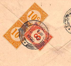 GB Cover MALAYA STRAITS *POSTAGE DUE* 8c 10c Pair PENANG 1929 CDS Air Mail WM1 - Picture 1 of 14