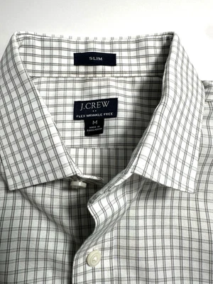 Camisa de vestir J.Crew Flex sin arrugas calce ajustado blanca y gris a cuadros - Para hombre talla M Foto 1 de 4