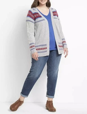 LANE BRYANT Women's Plus Fair Isle Open Front Knit Cardigan Jacket Sz 26/28 - Image 1 of 4