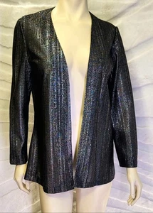 Vintage Greencastle Size Med Sheer Metallic Open Blouse Light Jacket 70s Disco - Picture 1 of 18