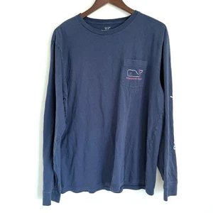 VINEYARD VINES Herren Large marineblau rot lässig Langarm Tasche T-Shirt F8 - Bild 1 von 4