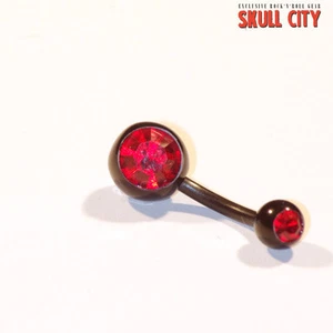 BLACK JEWELLED NAVELSTUD SIAM RED - Bauchnabel Piercing - Schmuck Banane Stecker - Picture 1 of 1
