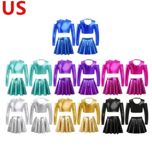 Girls Latin Jazz Ballet Dance Dress Off Shoulder Long Sleeve Modern Dancewear - Picture 1 of 78