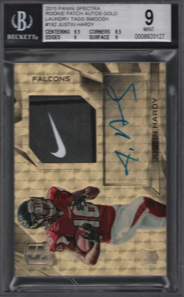2015 Spectra Rookie Patch Auto #192 Justin Hardy RC Auto Patch 1/1 BGS 9/9 - Image 1 of 1