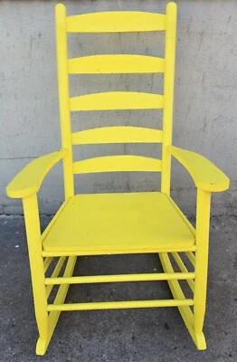 Antique Wooden Wood Ladder Back Oak Rocking Chair Good Condition YELLOW solid - Image 1 of 4